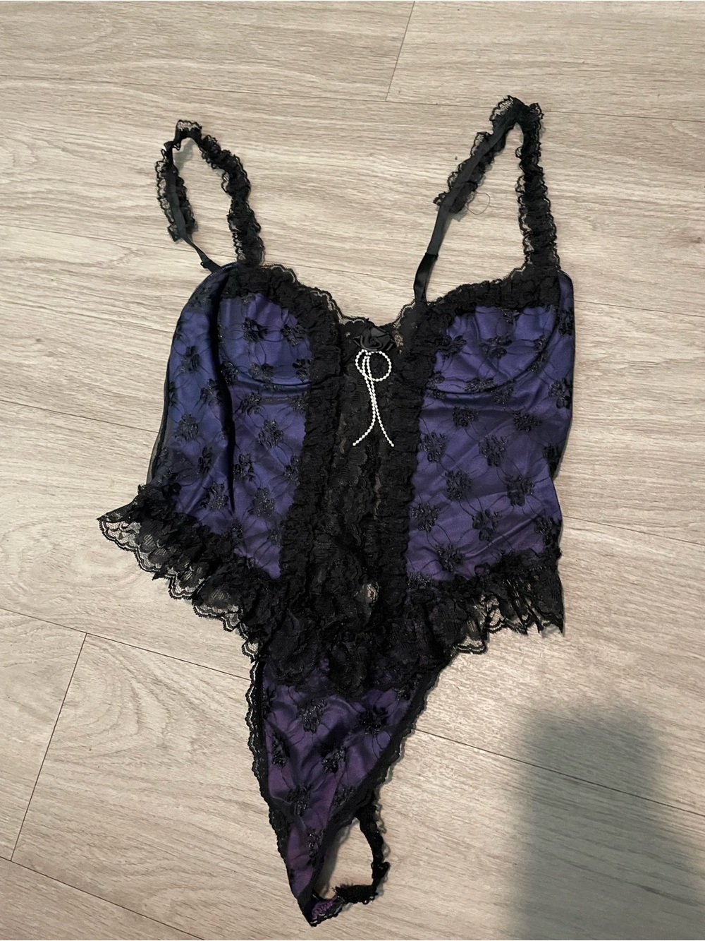 Women’s Lace-Trim Purple Bodysuit Lingerie - Elegant Intimates